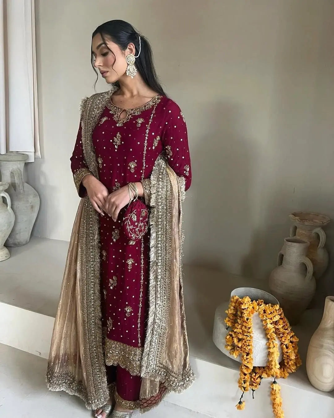 Faux Georgette Sequence Moti Work Eid Special Dress for women (Stitched)