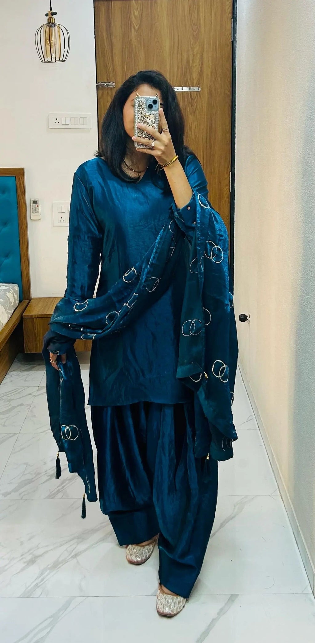 Fendi Silk Farsi Salwar designer Kurti Salwar Dupatta Set (Ready to Wear)