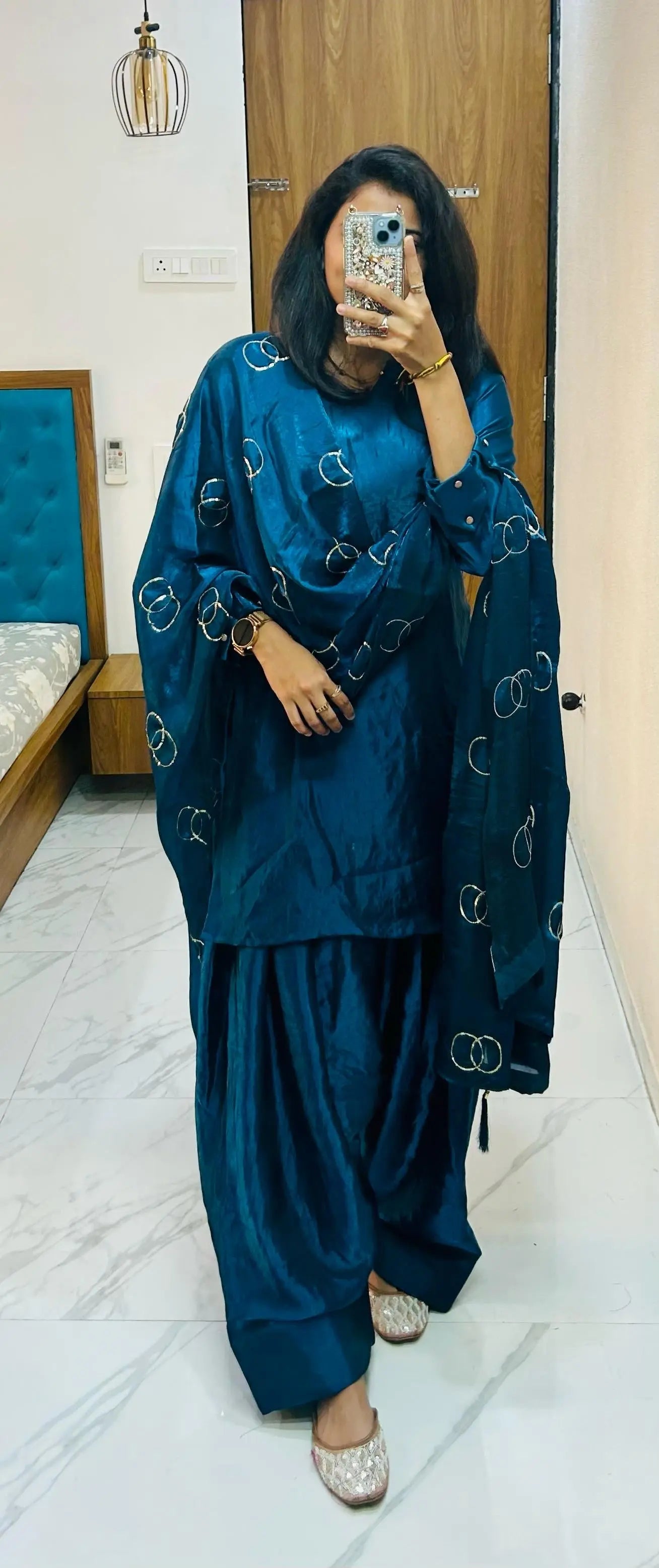 Fendi Silk Farsi Salwar designer Kurti Salwar Dupatta Set (Ready to Wear)