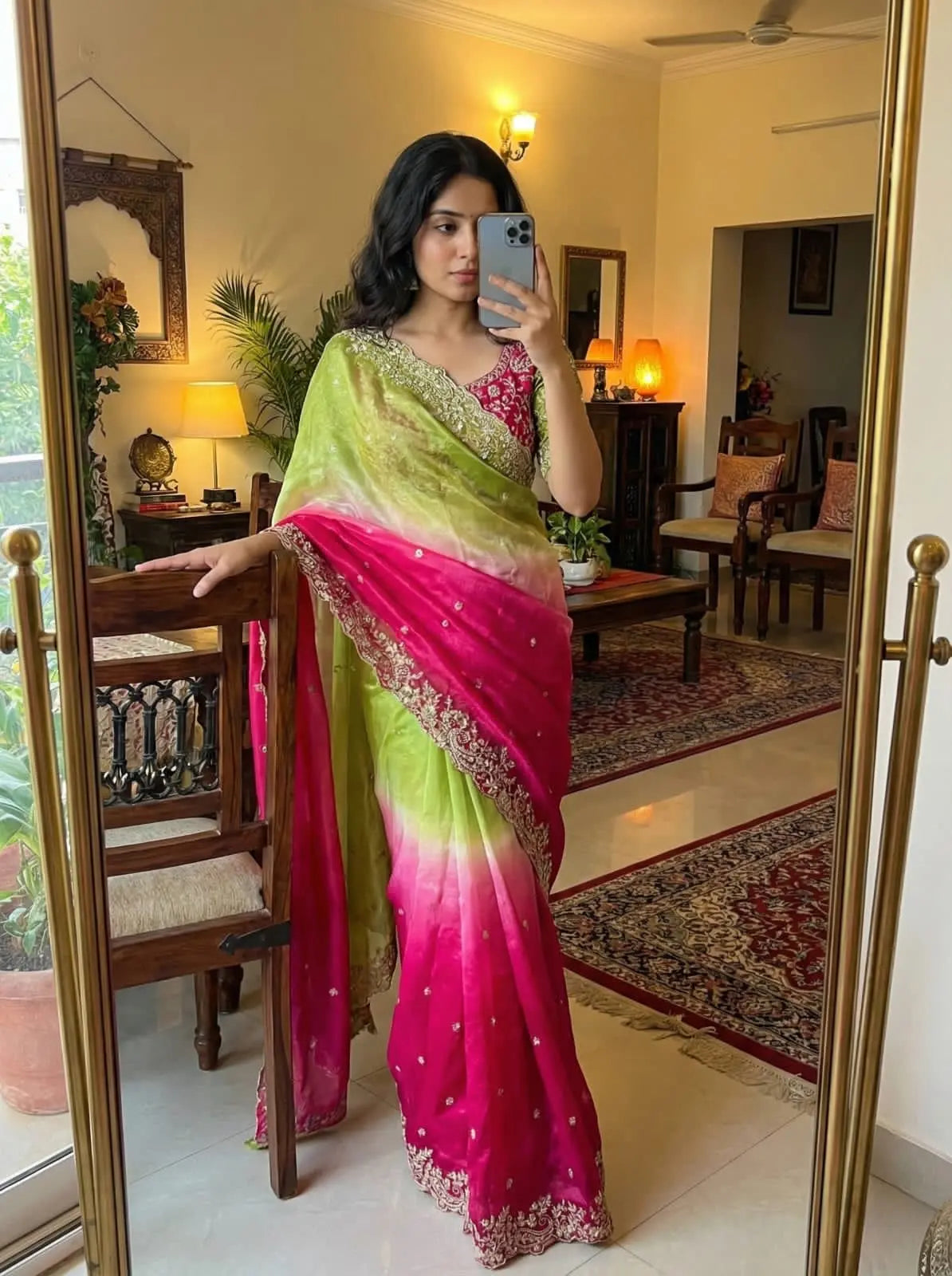 Fendy Silk C Pallu 3mm sequence embroidery work Saree