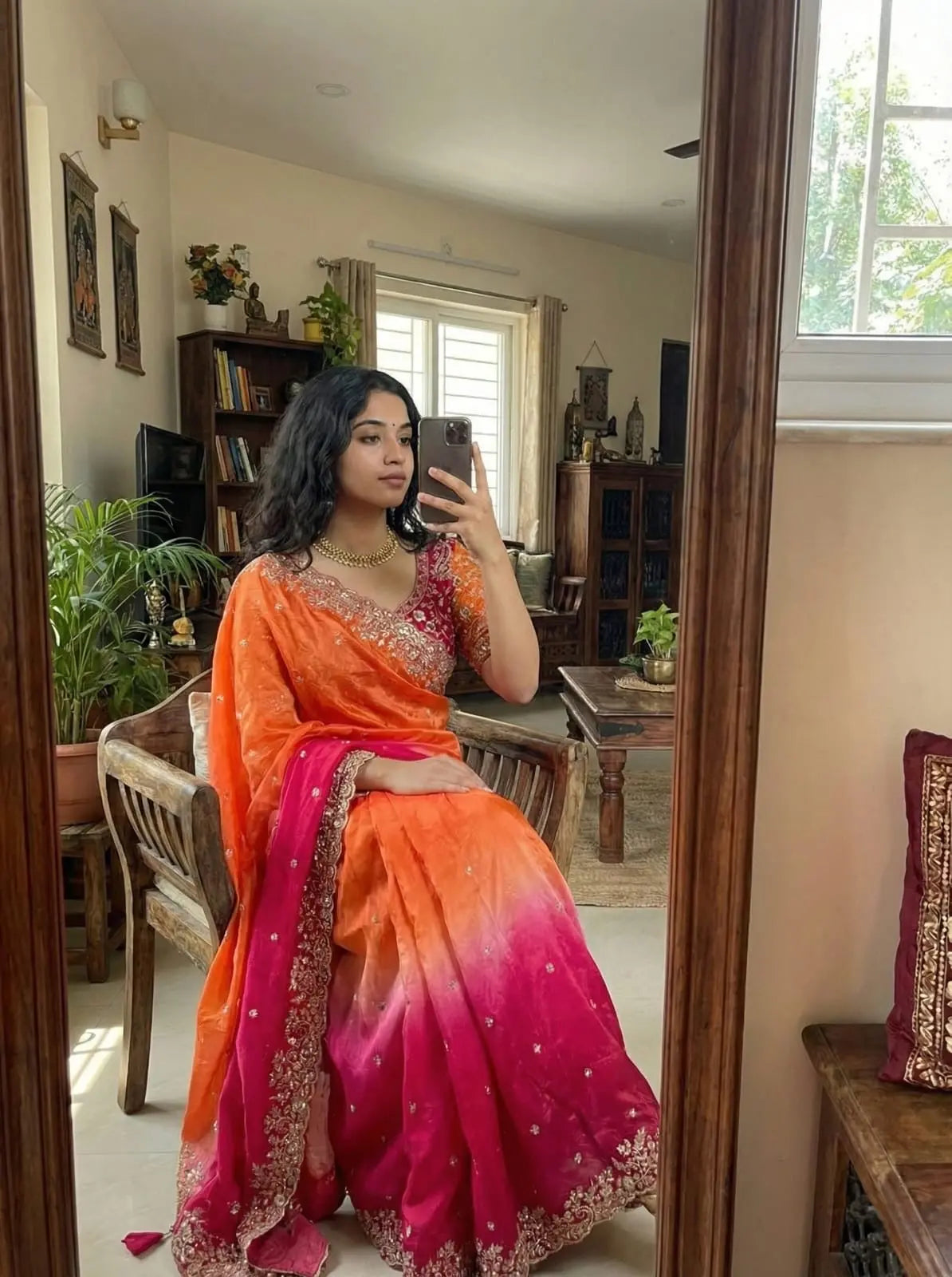 Fendy Silk C Pallu 3mm sequence embroidery work Saree