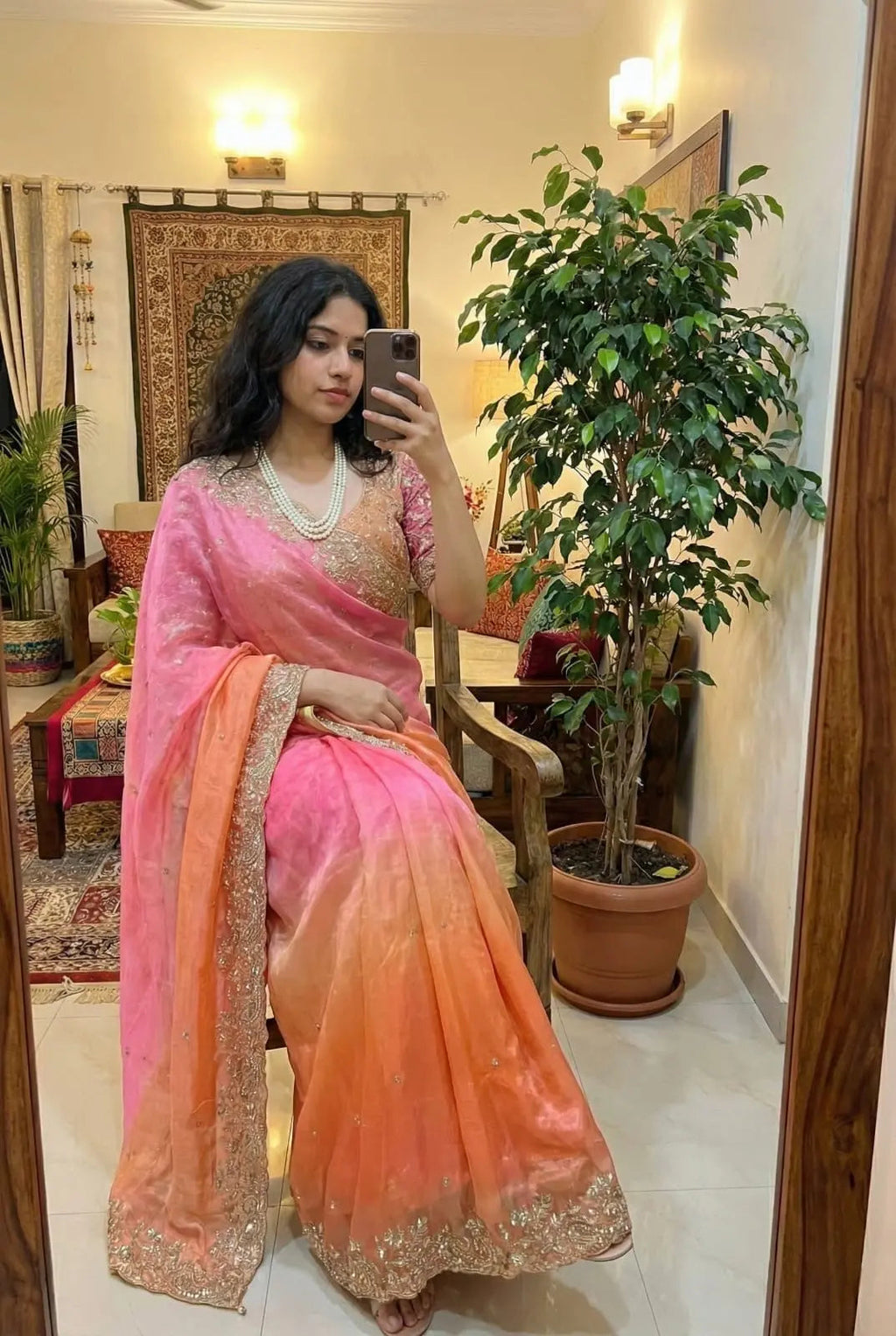 Fendy Silk C Pallu 3mm sequence embroidery work Saree
