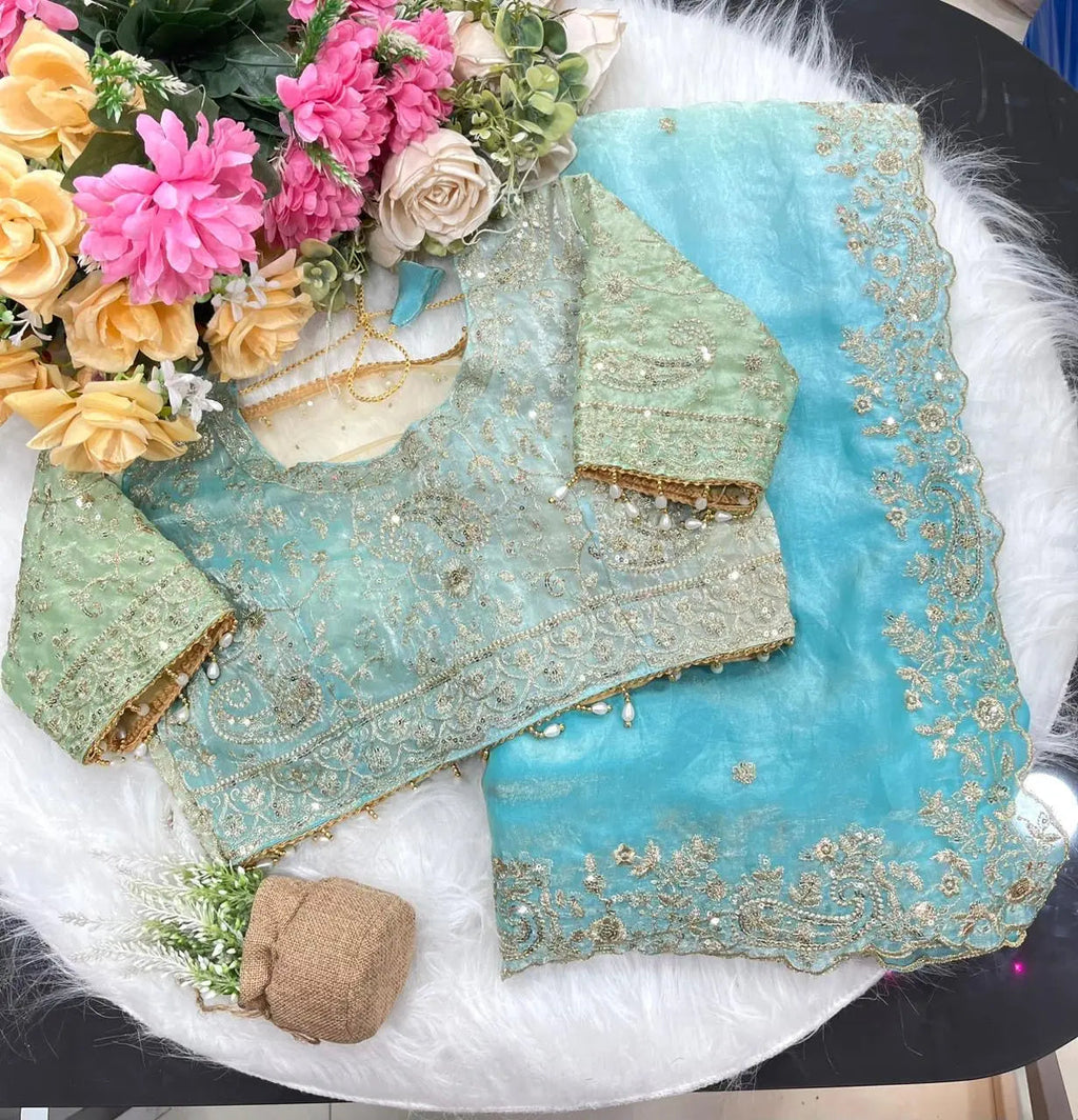 Fendy Silk C Pallu 3mm sequence embroidery work Saree