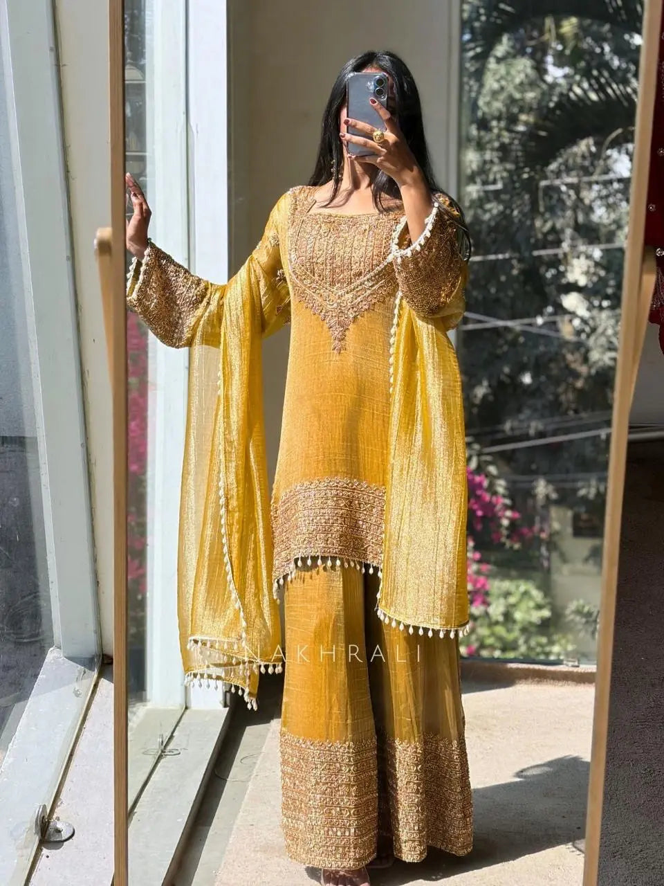 Fendy Silk Designer Kurti Sharara Dupatta Set