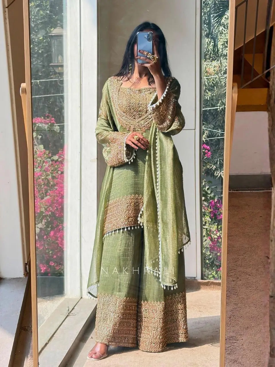 Fendy Silk Designer Kurti Sharara Dupatta Set