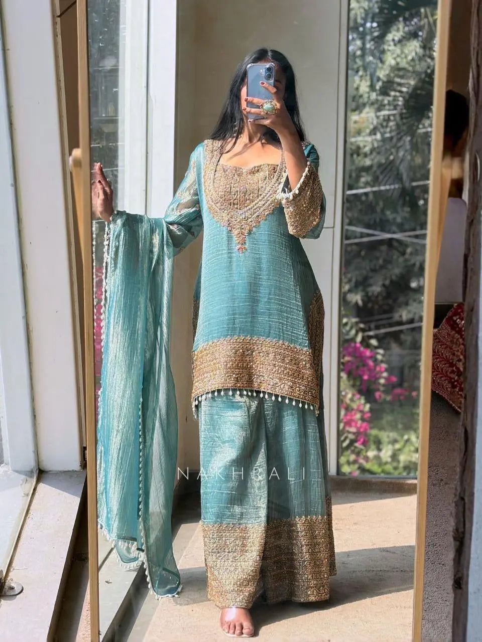 Fendy Silk Designer Kurti Sharara Dupatta Set