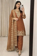 Fendy Silk Sequence Embroidery Work Knee Length Designer Kurti Pant Dupatta Set (Ready to Wear)