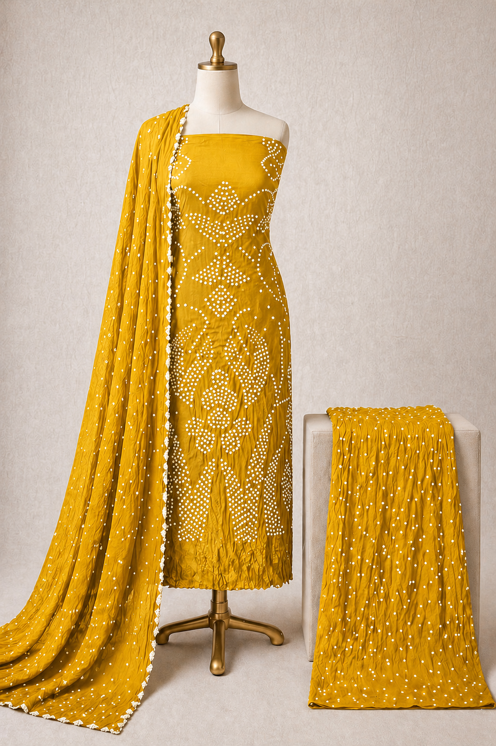 Cotton Satin Self Color Kutch Bandhani Salwar Material (Unstitched)