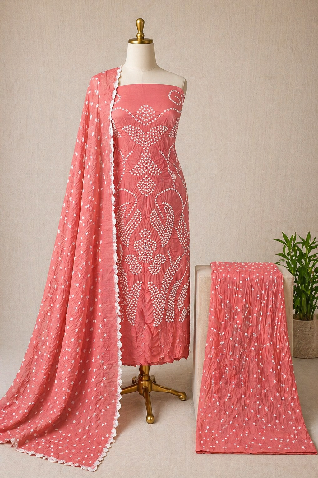 Cotton Satin Self Color Kutch Bandhani Salwar Material (Unstitched)