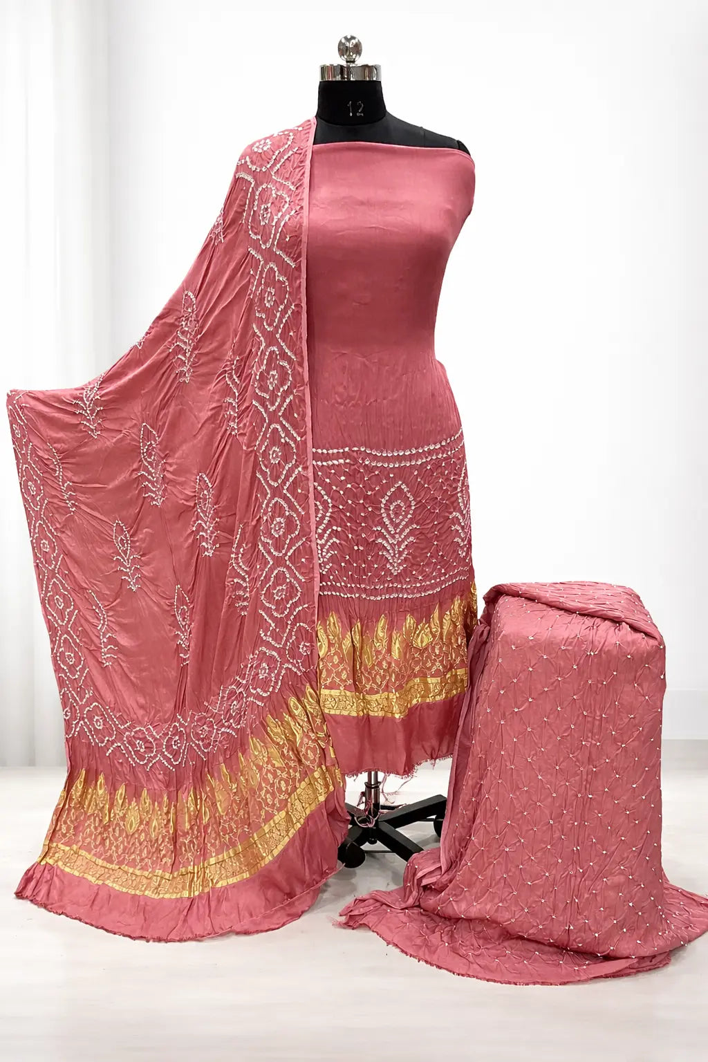 Ethenika Authentic Silk Hand Crafted Kutch Bandhani Dress Material