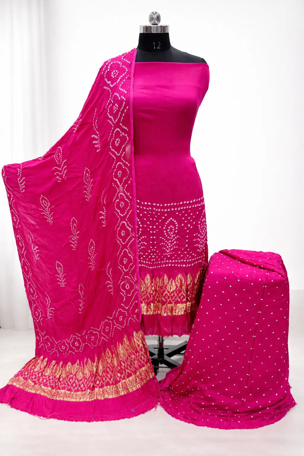 Ethenika Authentic Silk Hand Crafted Kutch Bandhani Dress Material