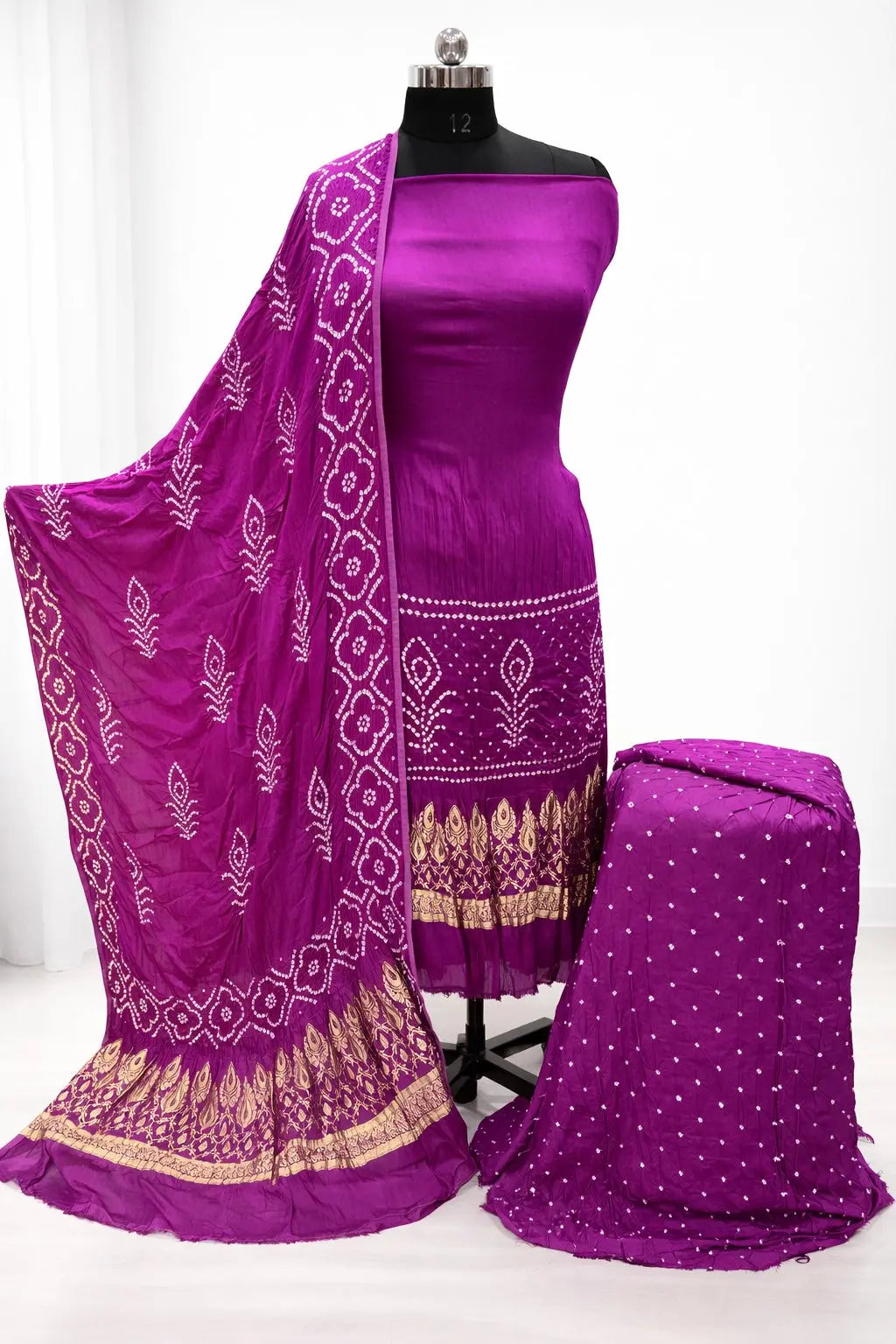 Ethenika Authentic Silk Hand Crafted Kutch Bandhani Dress Material