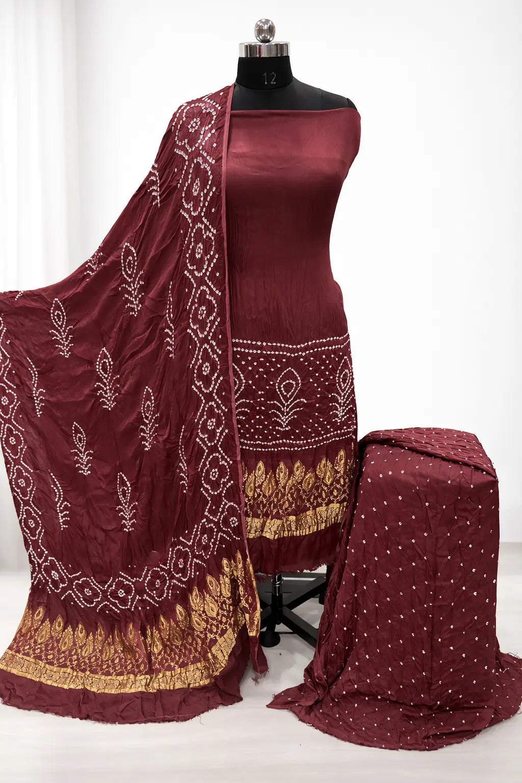 Ethenika Authentic Silk Hand Crafted Kutch Bandhani Dress Material