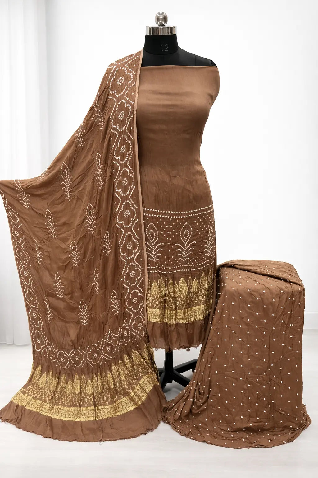 Ethenika Authentic Silk Hand Crafted Kutch Bandhani Dress Material