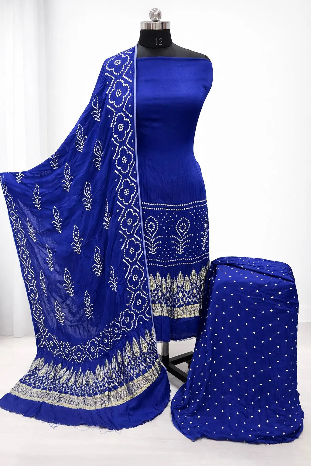 Ethenika Authentic Silk Hand Crafted Kutch Bandhani Dress Material
