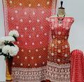 Modal Silk Lakhnavi Thread Work Bandhani Dress Material