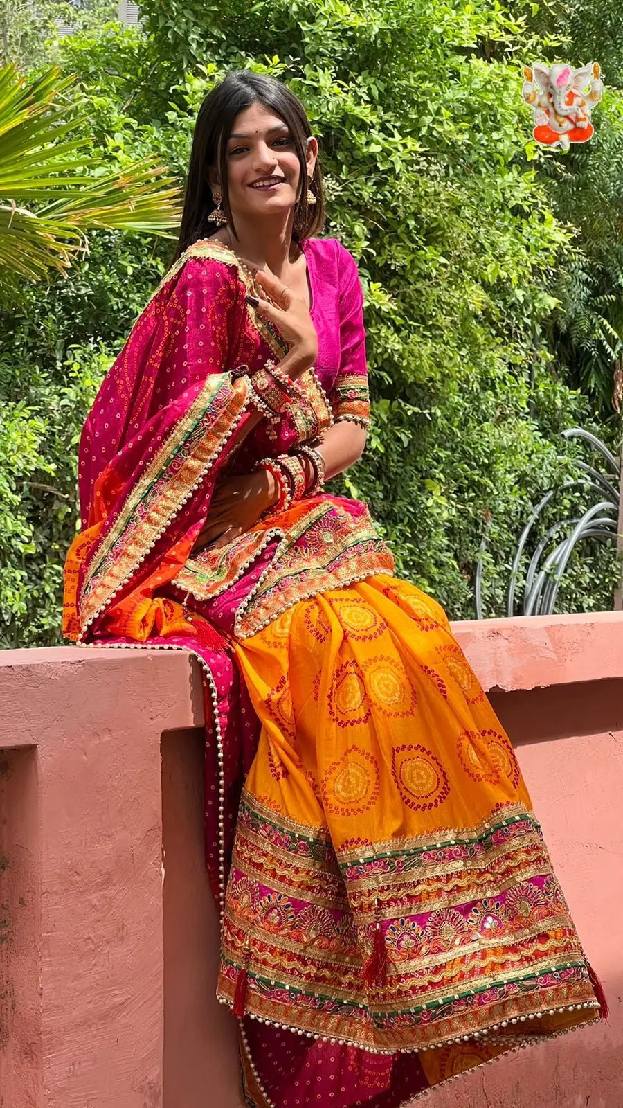 Moss Chiffone Mill Print Work Multicolor Bandhani Saree