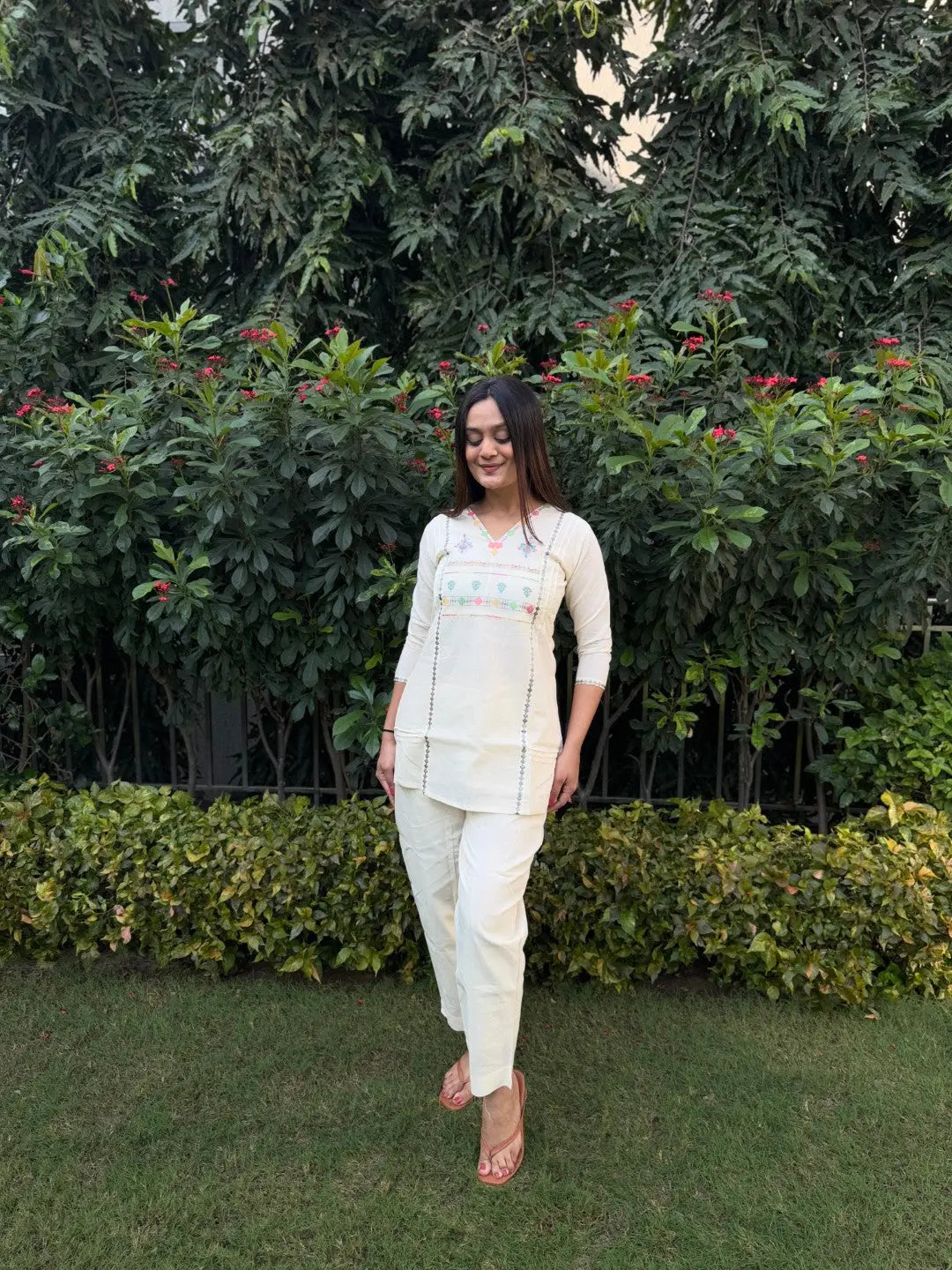 Pure Cotton Embroidery Work Tunic Style Co-ord Set (Ready to Wear)