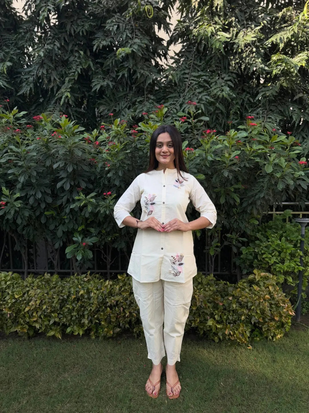 Pure Cotton Embroidery Work Tunic Style Co-ord Set (Ready to Wear)