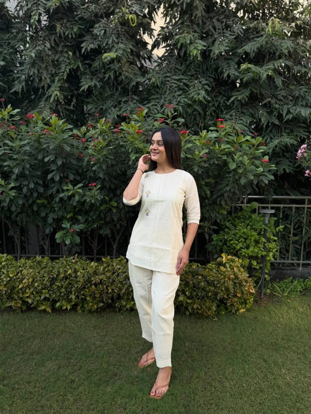 Pure Cotton Embroidery Work Tunic Style Co-ord Set (Ready to Wear)