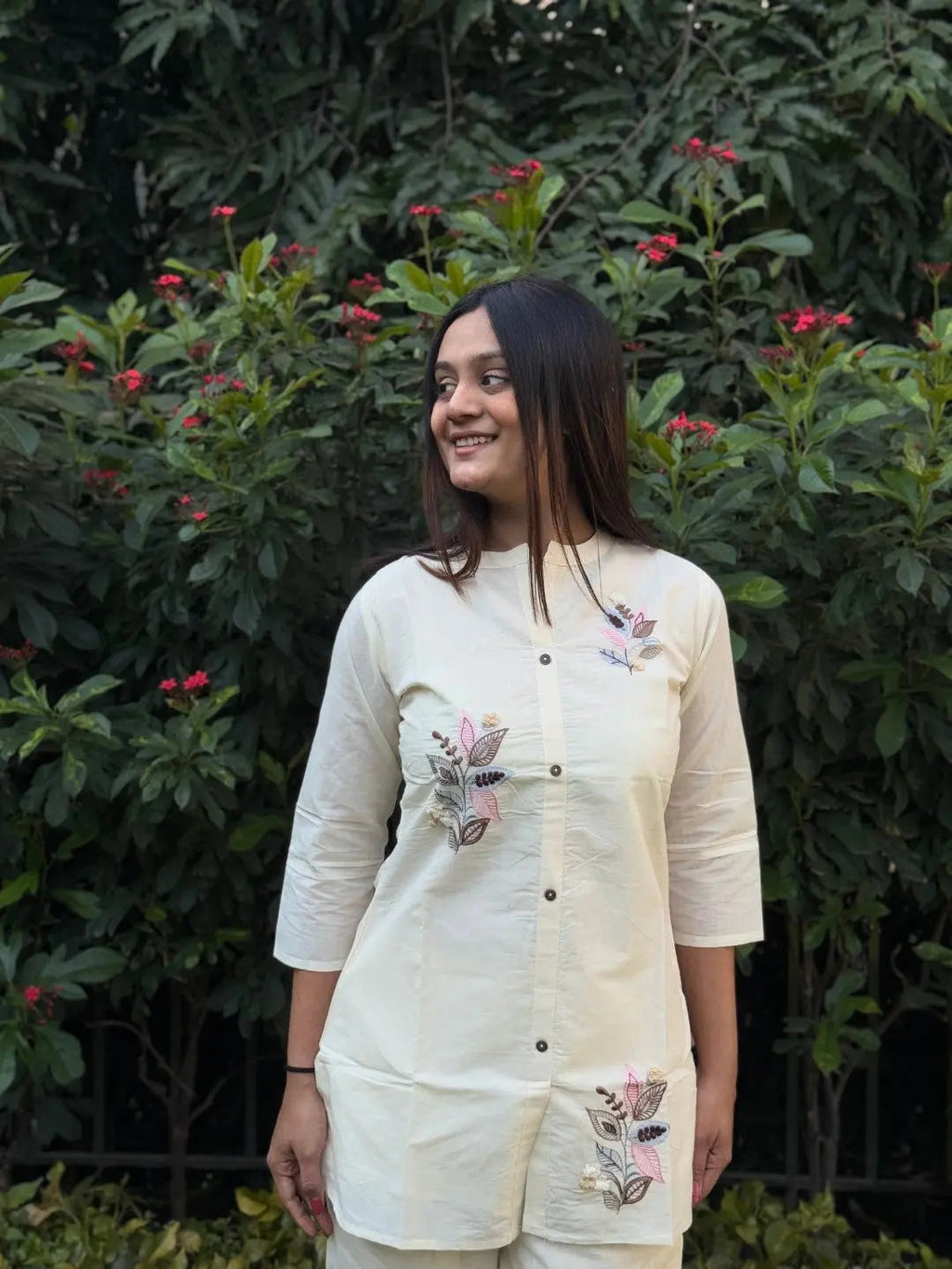 Pure Cotton Embroidery Work Tunic Style Co-ord Set (Ready to Wear)