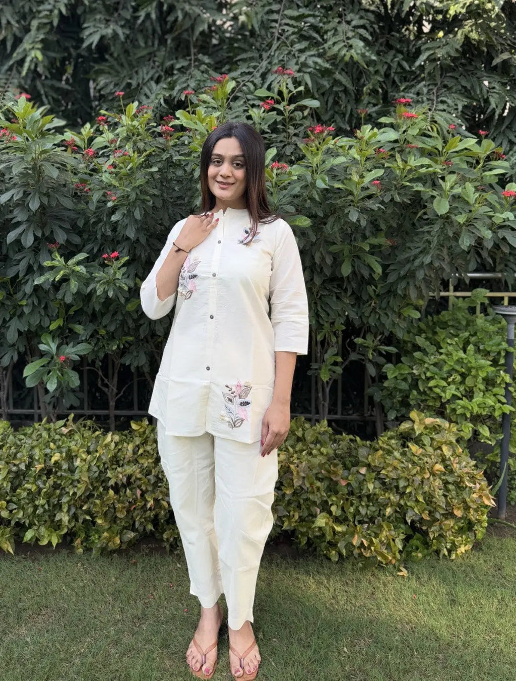 Pure Cotton Embroidery Work Tunic Style Co-ord Set (Ready to Wear)