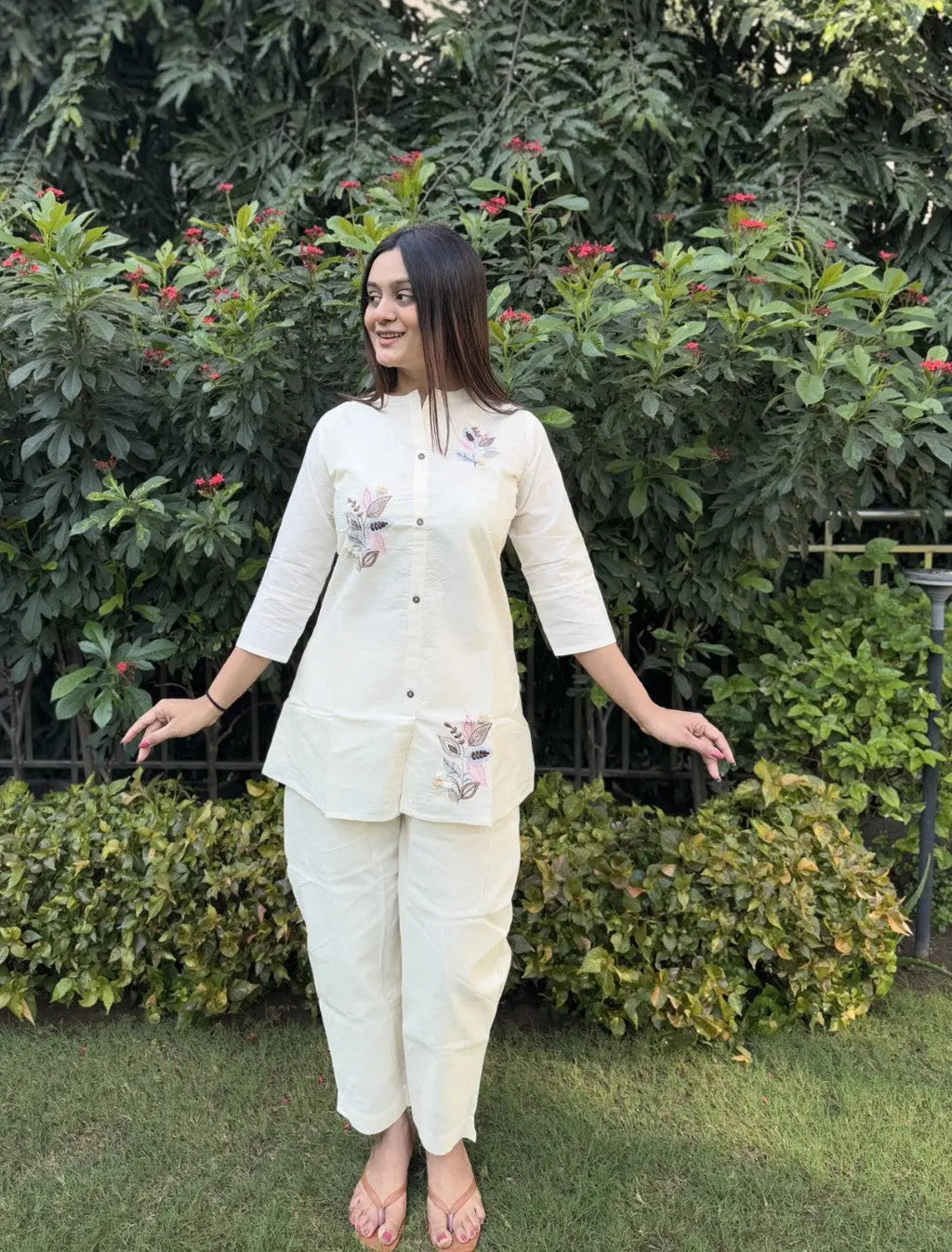 Pure Cotton Embroidery Work Tunic Style Co-ord Set (Ready to Wear)