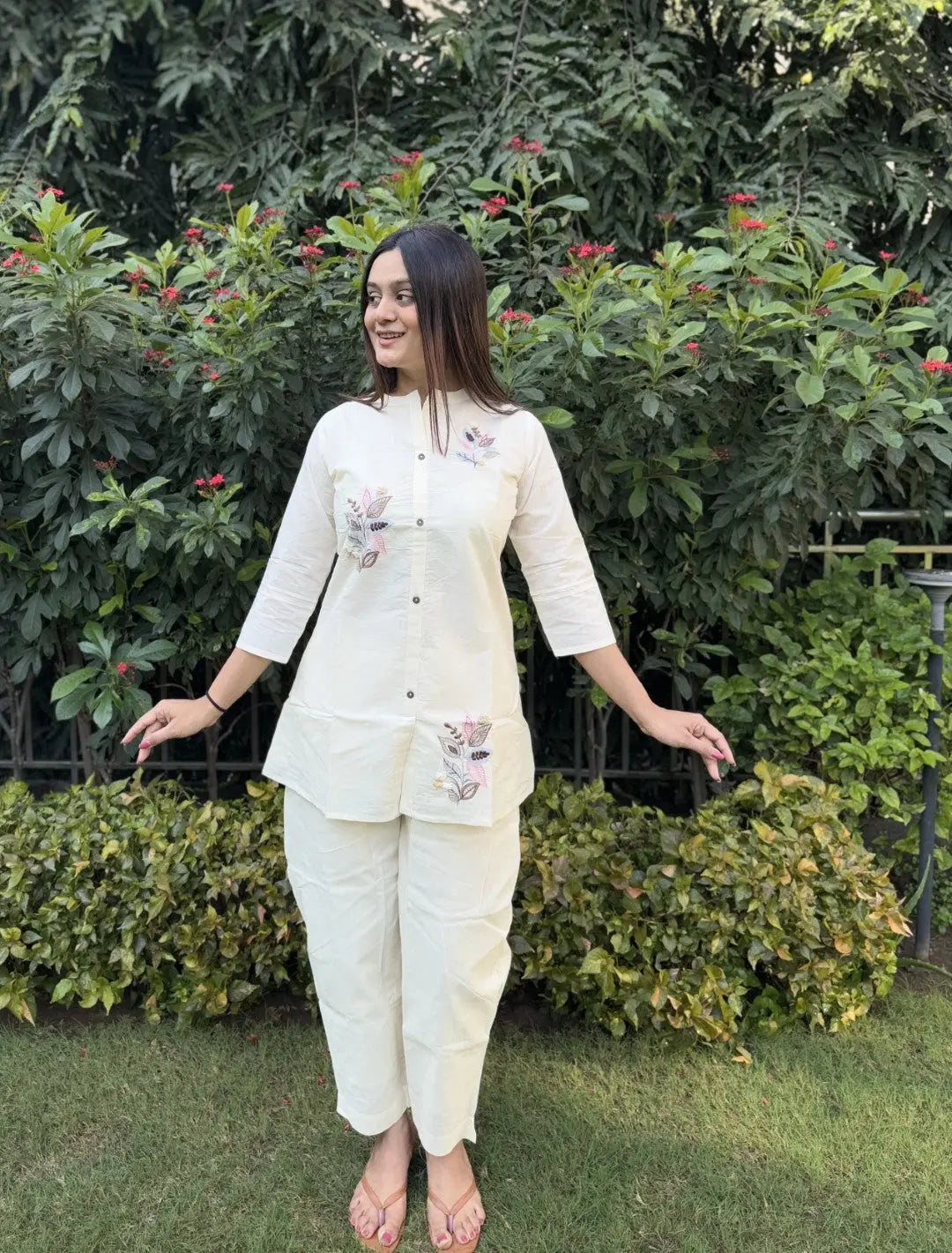 Pure Cotton Embroidery Work Tunic Style Co-ord Set (Ready to Wear)