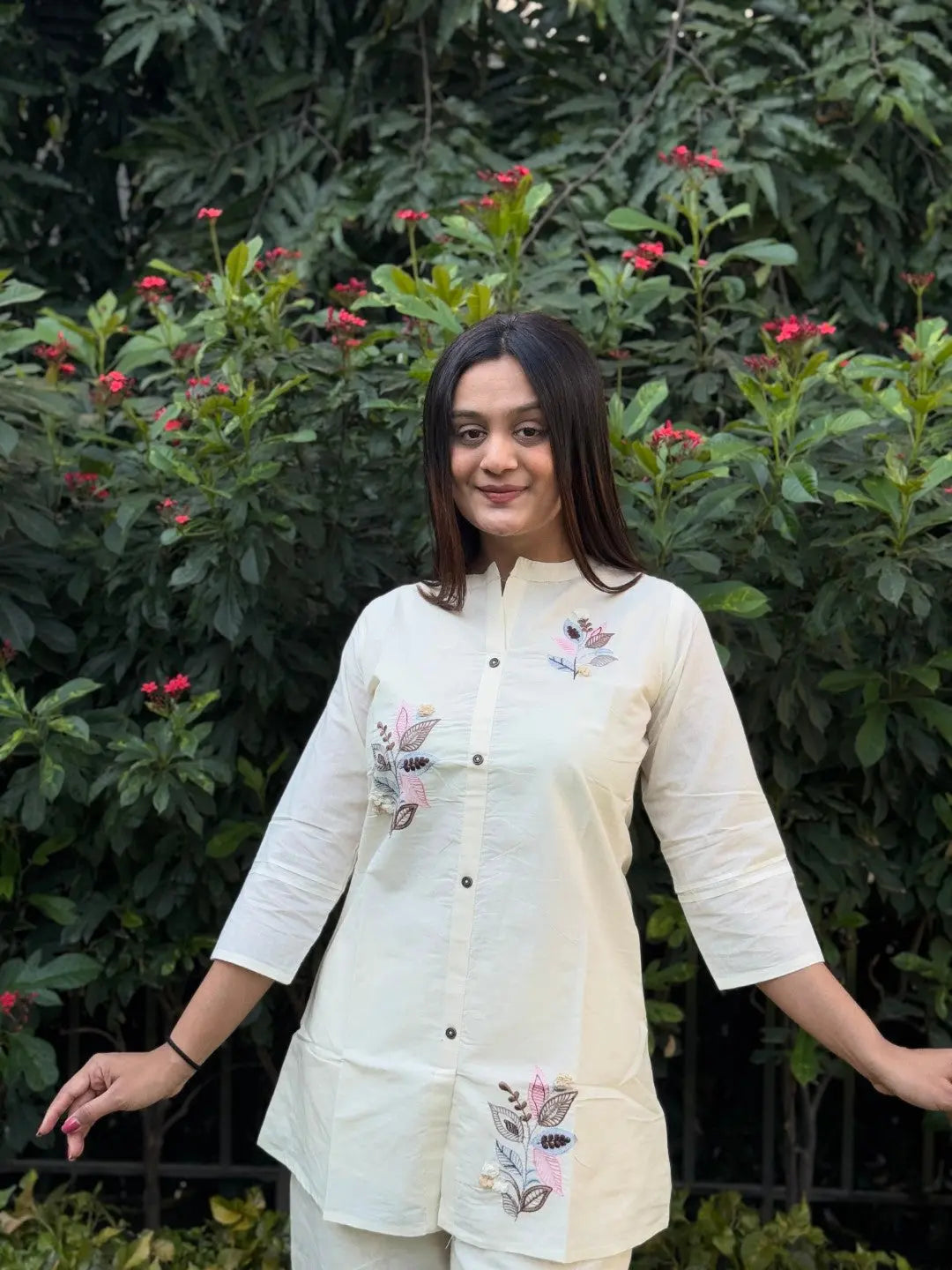 Pure Cotton Embroidery Work Tunic Style Co-ord Set (Ready to Wear)