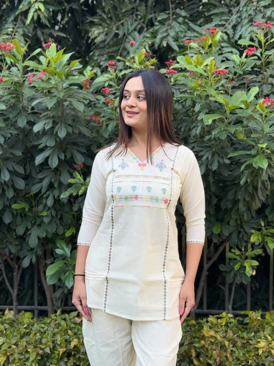 Pure Cotton Embroidery Work Tunic Style Co-ord Set (Ready to Wear)