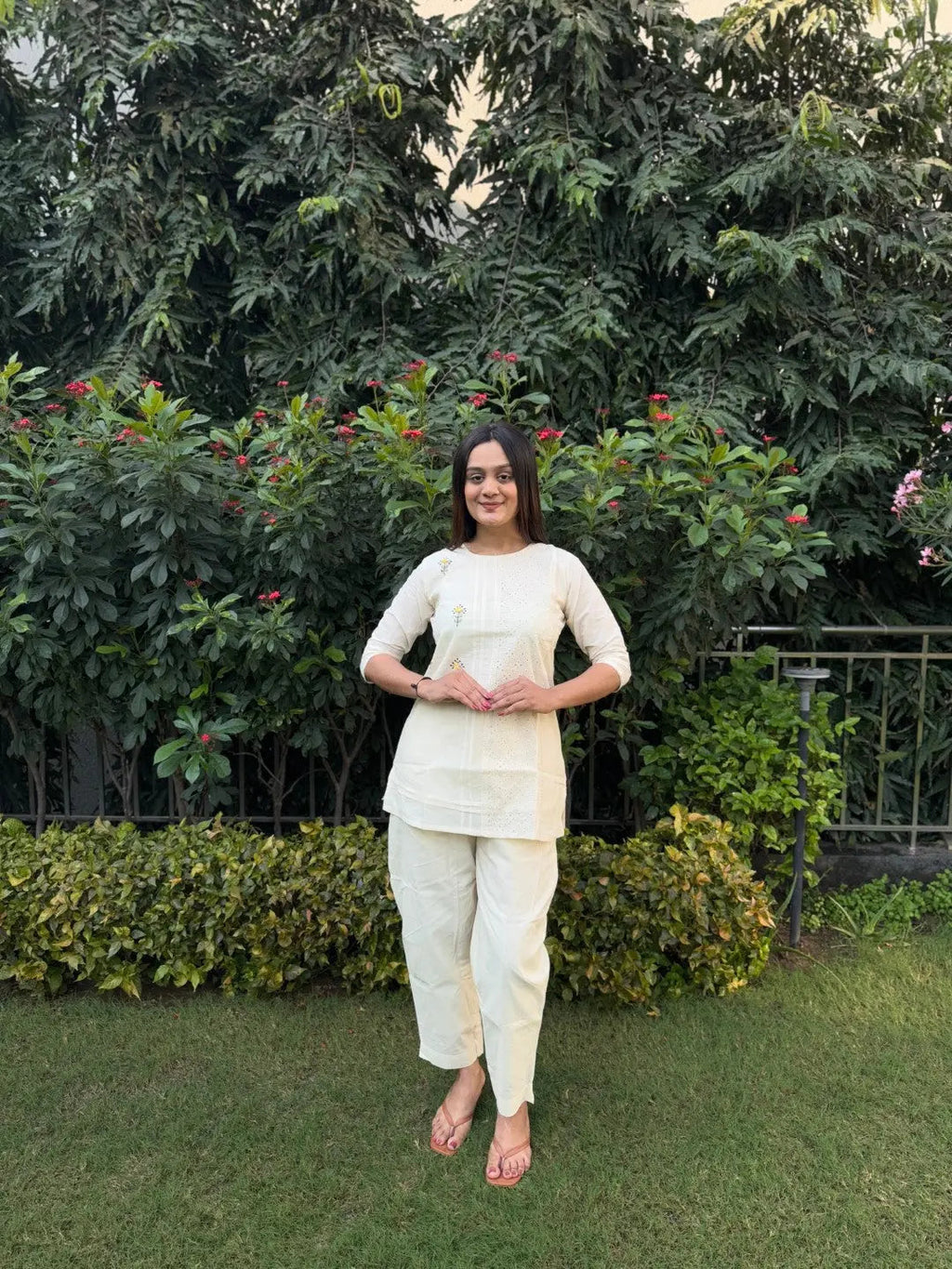 Pure Cotton Embroidery Work Tunic Style Co-ord Set (Ready to Wear)
