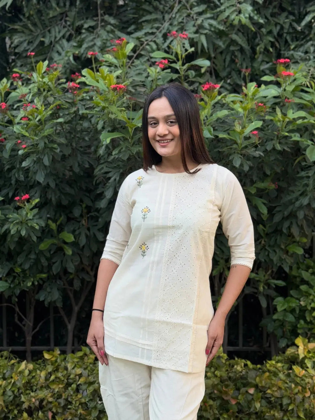 Pure Cotton Embroidery Work Tunic Style Co-ord Set (Ready to Wear)