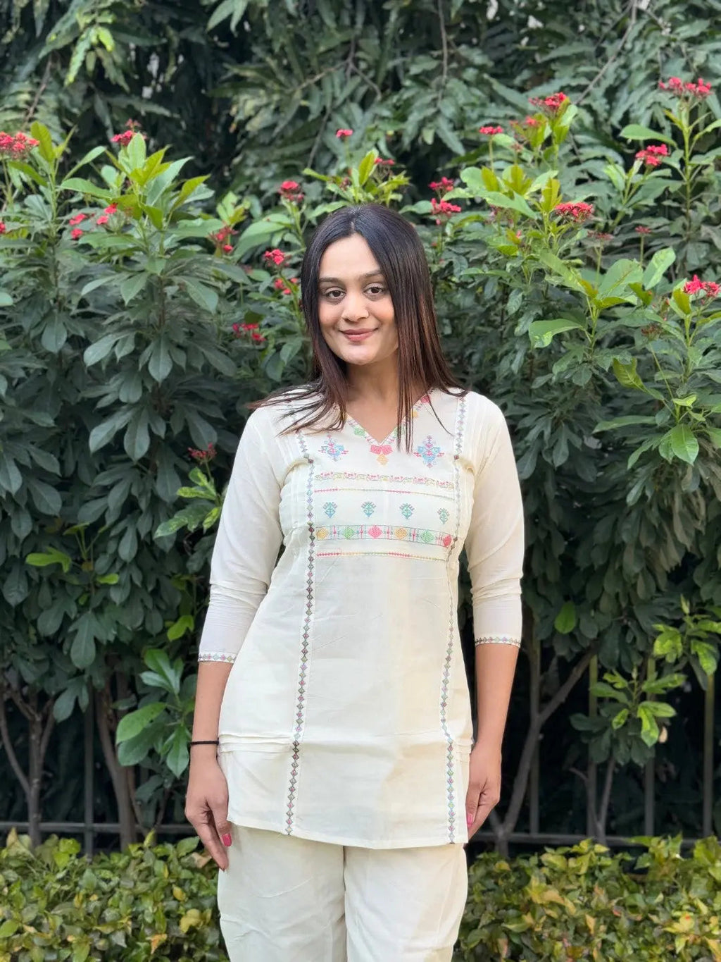 Pure Cotton Embroidery Work Tunic Style Co-ord Set (Ready to Wear)