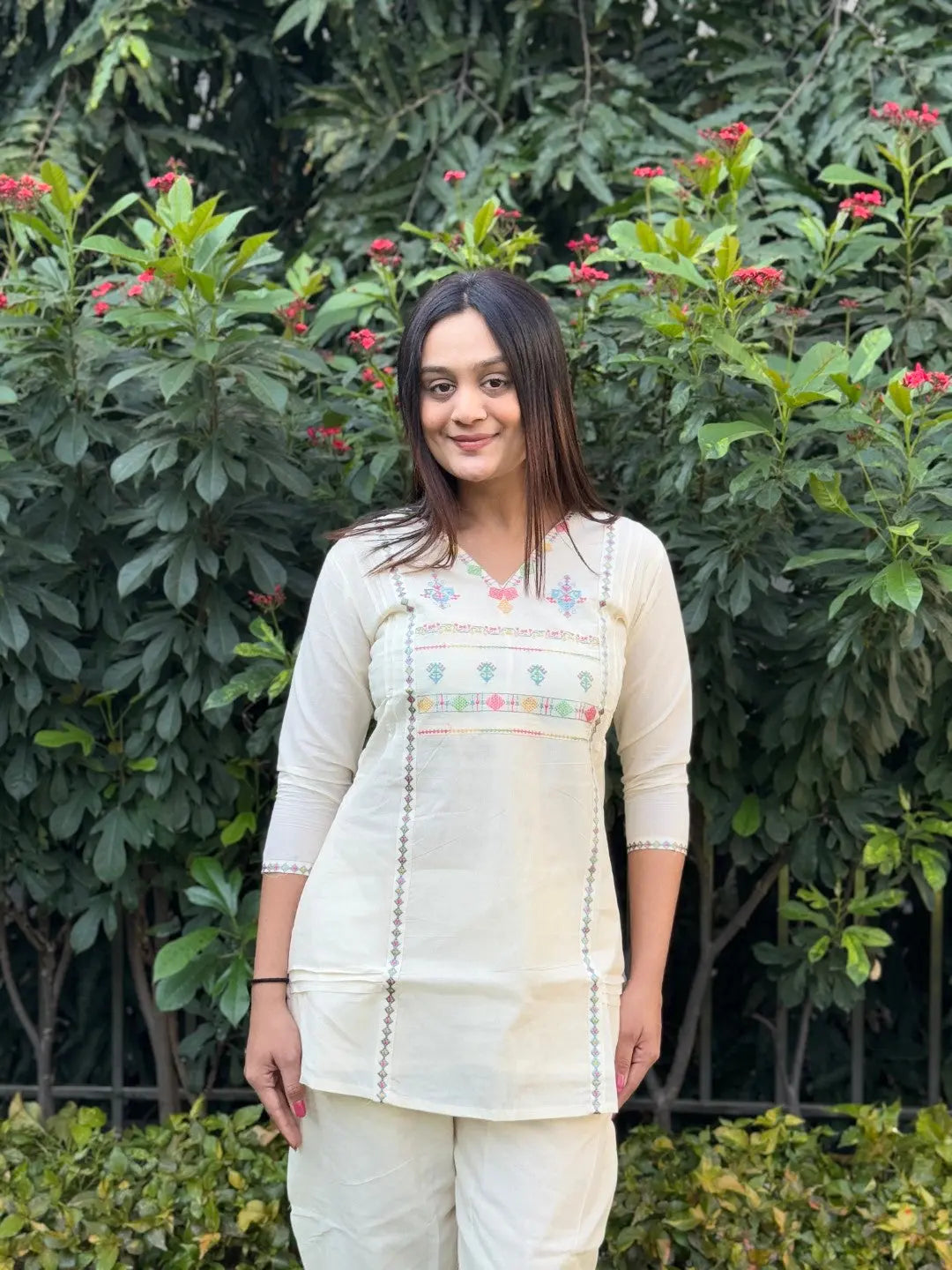 Pure Cotton Embroidery Work Tunic Style Co-ord Set (Ready to Wear)