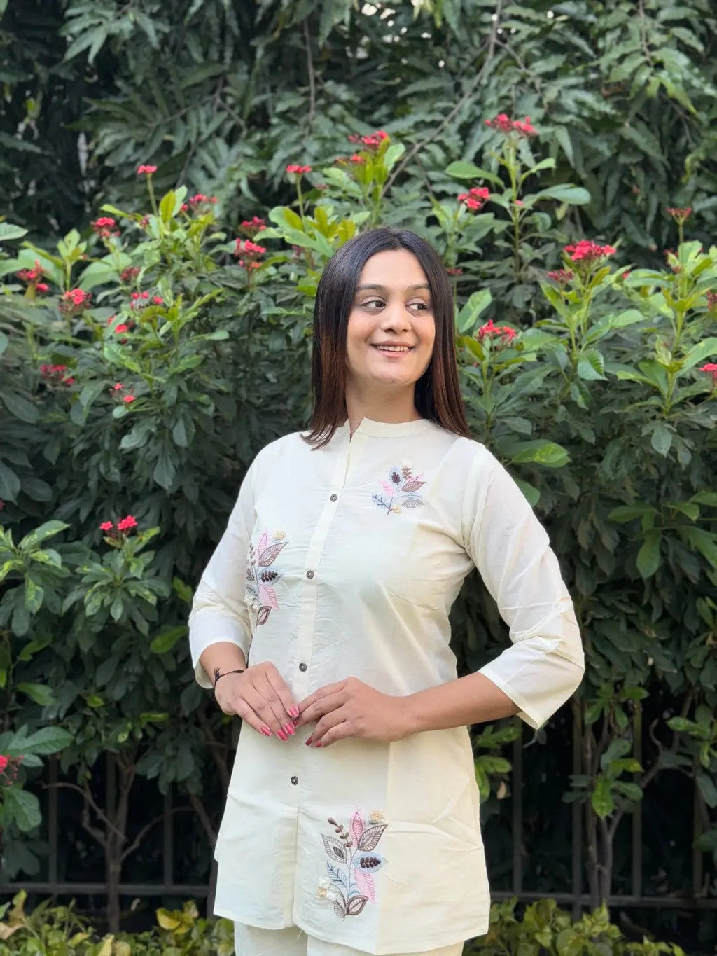 Pure Cotton Embroidery Work Tunic Style Co-ord Set (Ready to Wear)