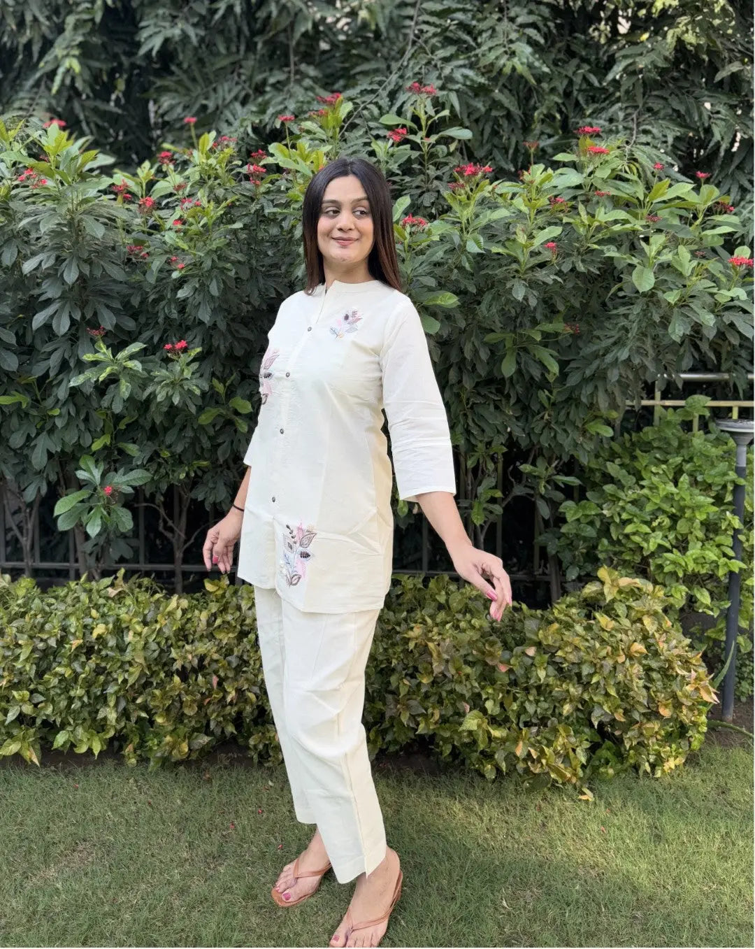 Pure Cotton Embroidery Work Tunic Style Co-ord Set (Ready to Wear)