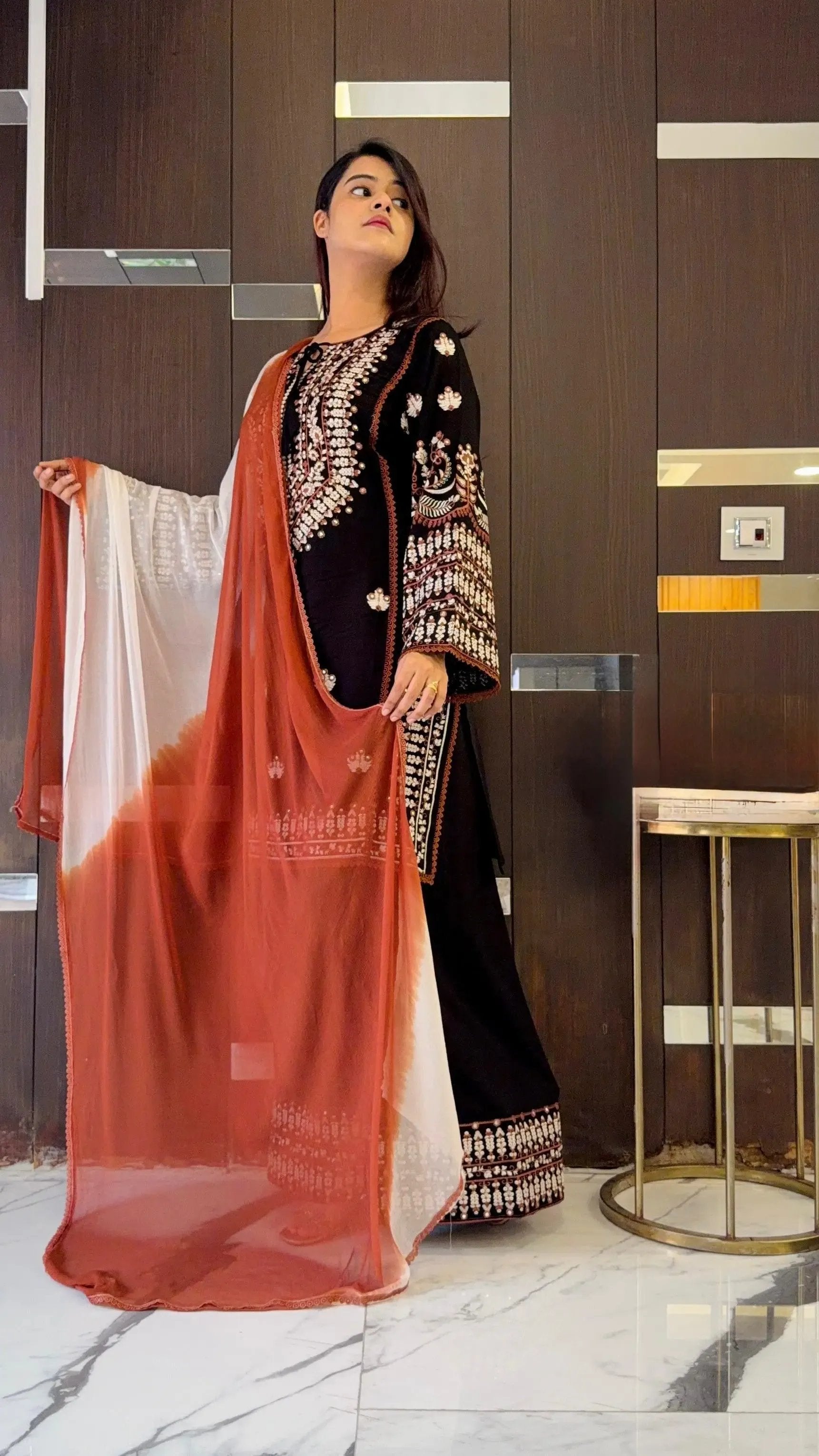 Rayon Cotton Embroidery Work Farshi Salwar Suit