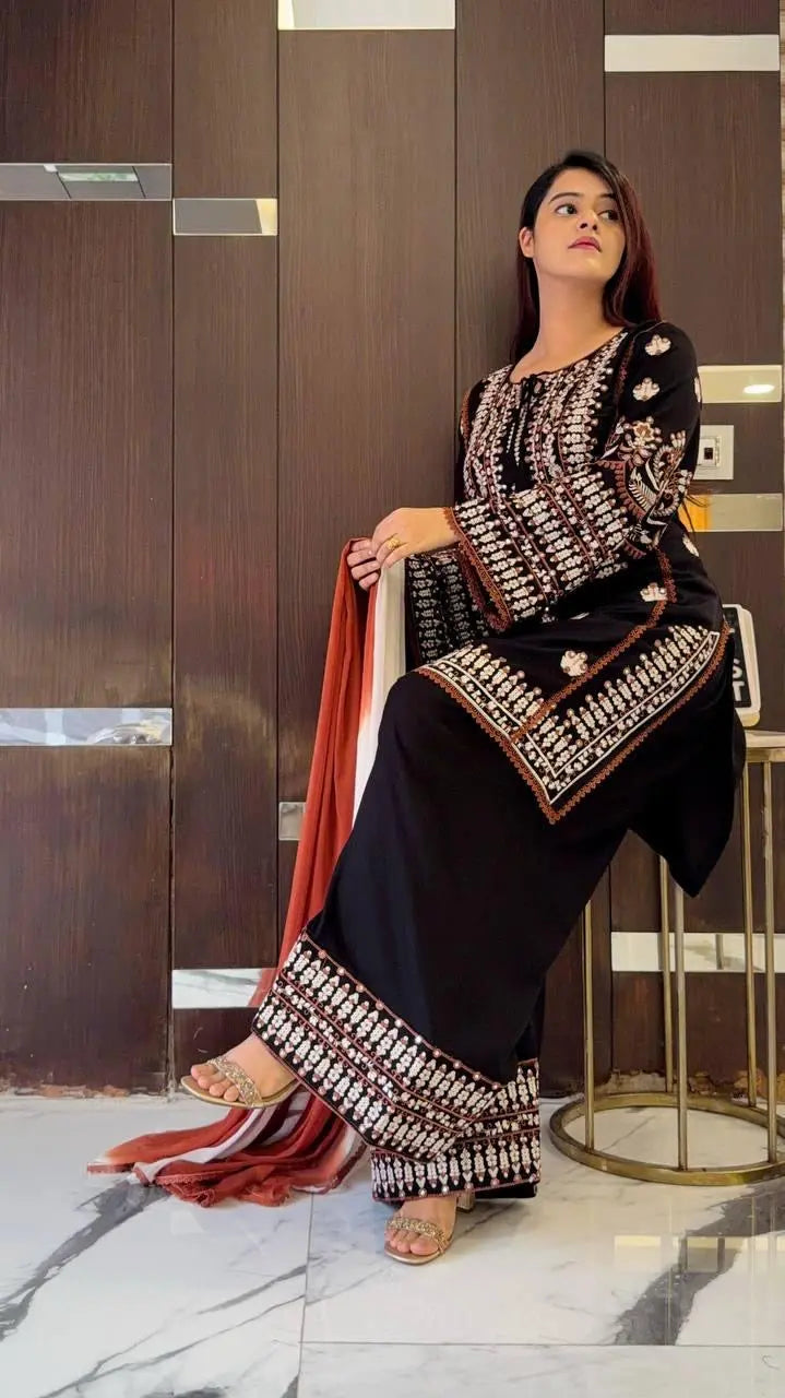 Rayon Cotton Embroidery Work Farshi Salwar Suit