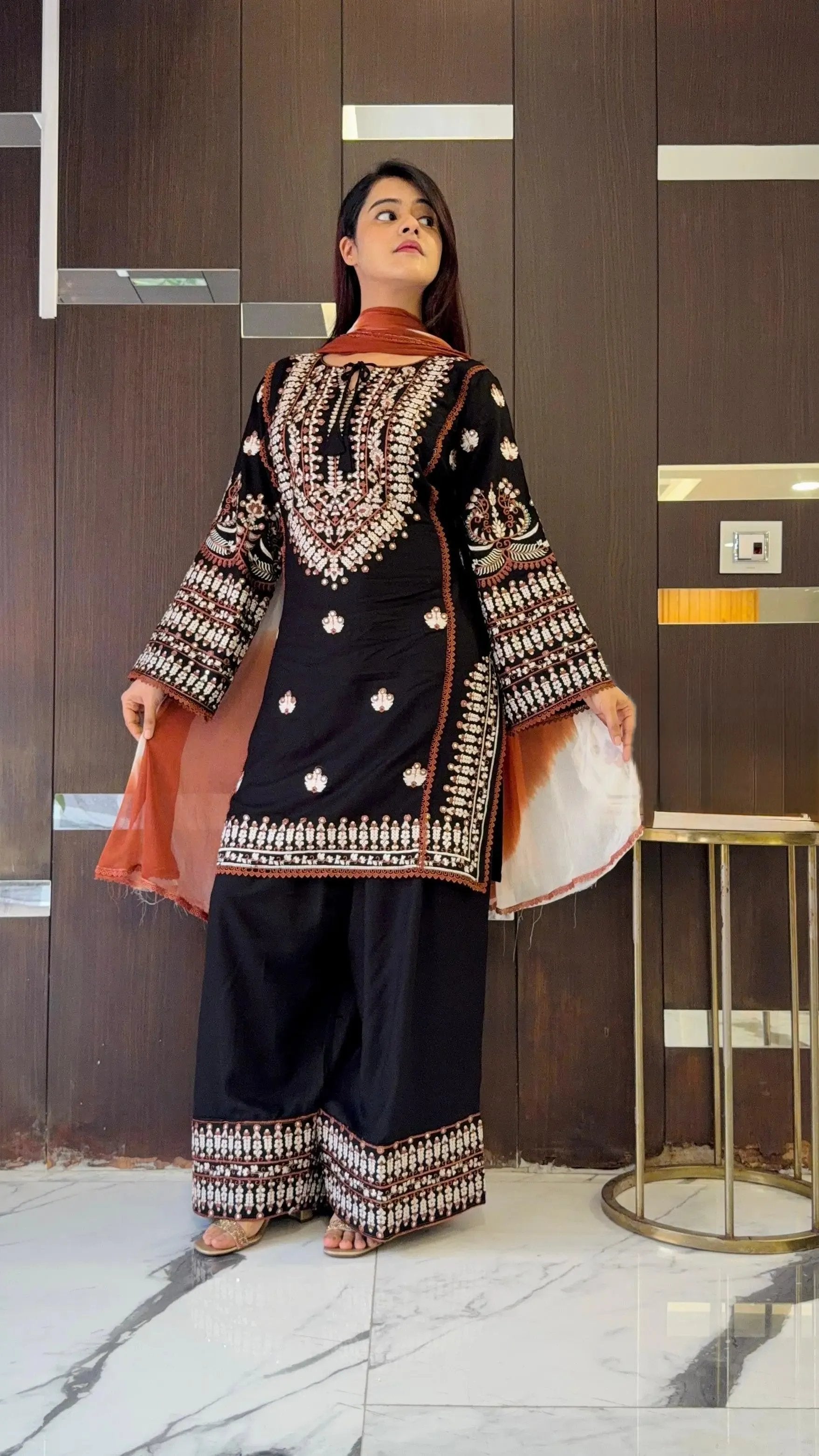 Rayon Cotton Embroidery Work Farshi Salwar Suit