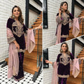 Sequence 5mm Embroidery Work Winter Special Designer Velvet Kurti Pant Dupatta Set (Ready To Wear)