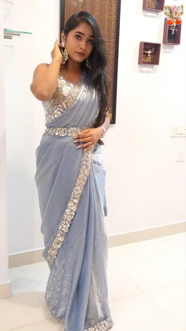 Soft Fendy Silk Sequence Coding Lace Work Party Wear Designer Saree