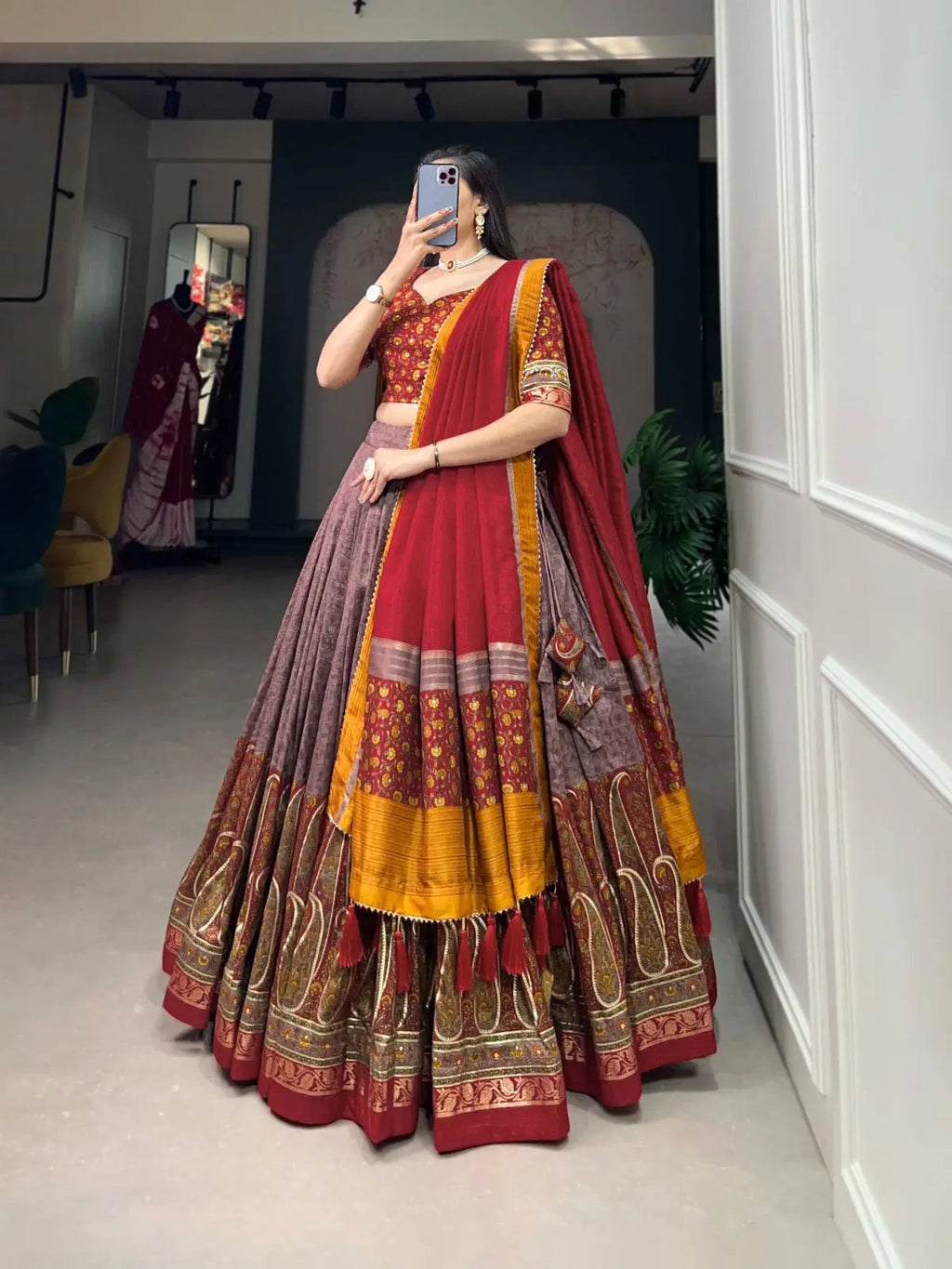 Tussar Silk Kashmiri Print Chaniya Choli