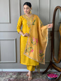 Viscos Chanderi Neck Stone Work Kurti Pant Dupatta Set (Stitched)