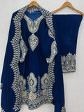 Viscos Seuqence Embroidery Work Designer Velvet Kurti Pant Dupatta Set (Ready to Wear)