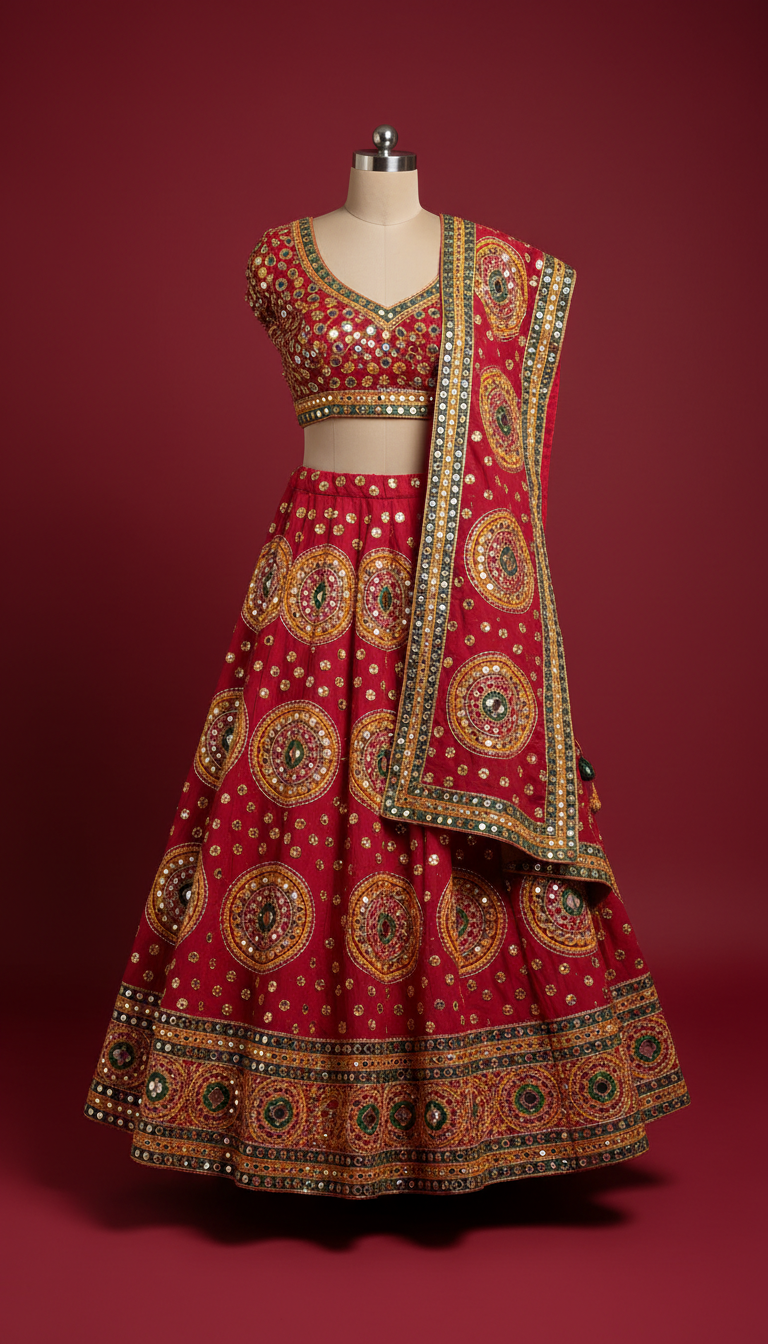 Rani Red Mirrorwork Chaniya Choli